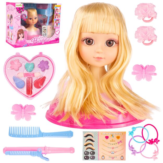 Lėlės galva šukavimui ir makiažui su aksesuarais