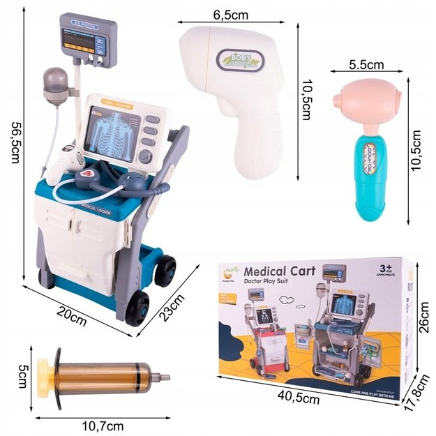 Žaislinis gydytojo rinkinys su vežimėliu