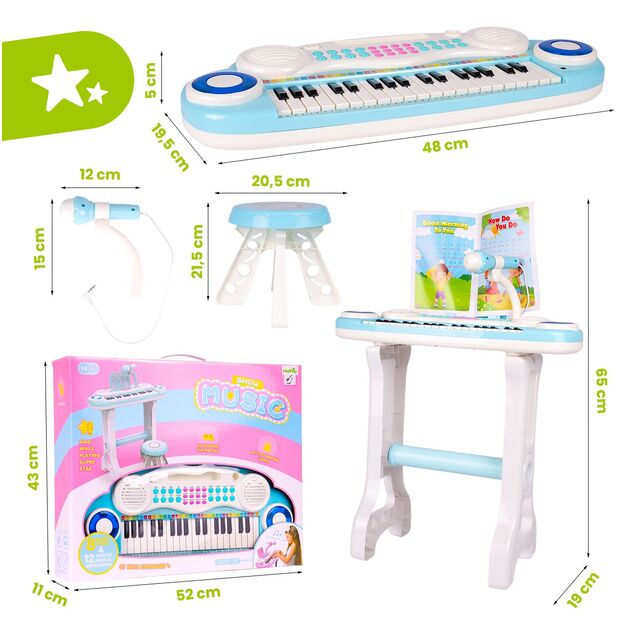 Vaikiškas pianinas su mikrofonu ir kėde 1