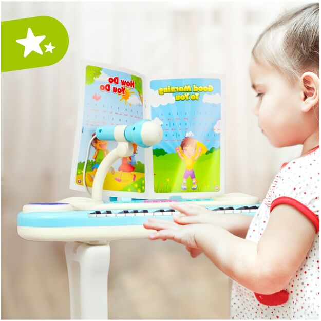 Vaikiškas pianinas su mikrofonu ir kėde 6