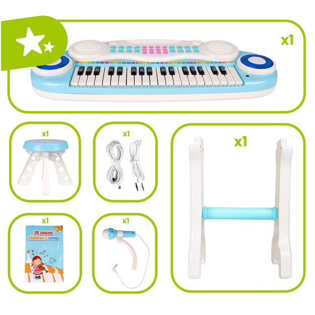 Vaikiškas pianinas su mikrofonu ir kėde 12