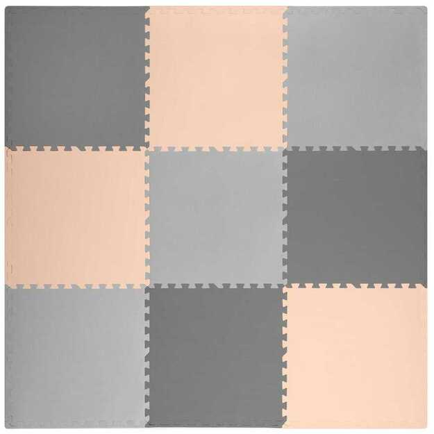 Didelis putplasčio dėlionės kilimėlis, pilkai rožinės spalvos, Ricokids, 180x180cm, 9 vnt.