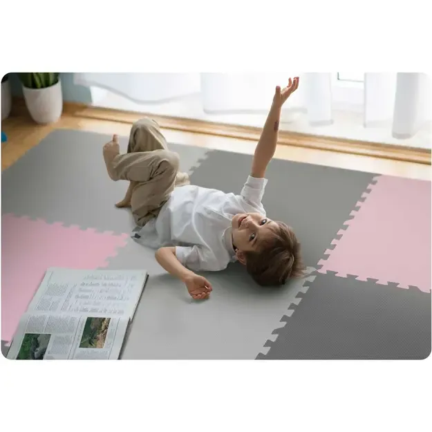 Didelis putplasčio dėlionės kilimėlis, pilkai rožinės spalvos, Ricokids, 180x180cm, 9 vnt. 1