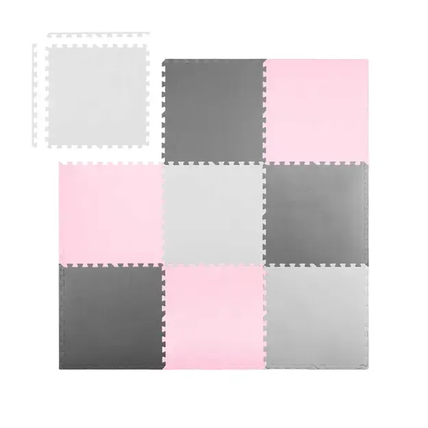 Didelis putplasčio dėlionės kilimėlis, pilkai rožinės spalvos, Ricokids, 180x180cm, 9 vnt. 2