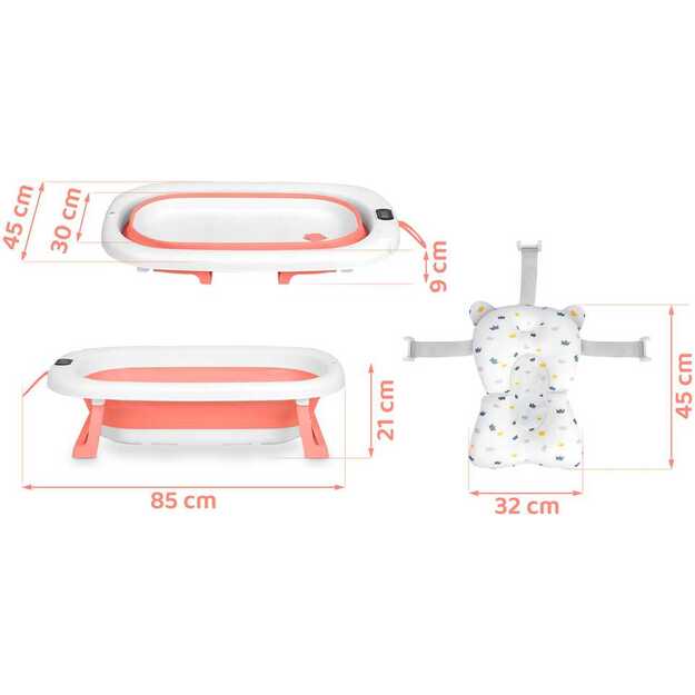 (NEVEIKIA TERMOMETRAS) Sulankstoma vonelė vaikams, kūdikiams su termometru ir įdėklu Ricokids RK-287 balta ir rožinė  2