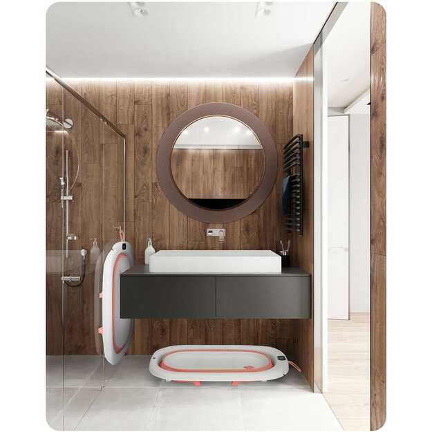 (NEVEIKIA TERMOMETRAS) Sulankstoma vonelė vaikams, kūdikiams su termometru ir įdėklu Ricokids RK-287 balta ir rožinė  3