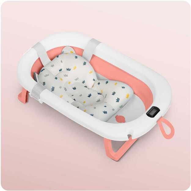 (NEVEIKIA TERMOMETRAS) Sulankstoma vonelė vaikams, kūdikiams su termometru ir įdėklu Ricokids RK-287 balta ir rožinė  5