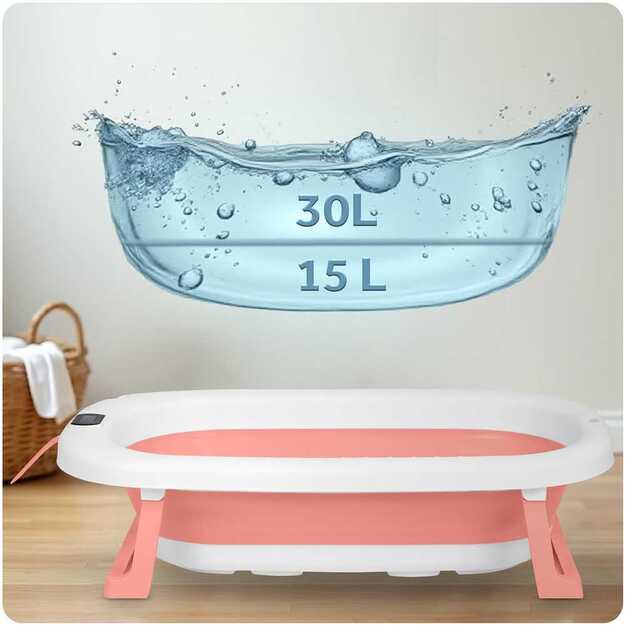 (NEVEIKIA TERMOMETRAS) Sulankstoma vonelė vaikams, kūdikiams su termometru ir įdėklu Ricokids RK-287 balta ir rožinė  7