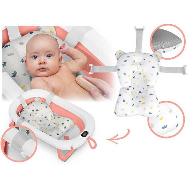 (NEVEIKIA TERMOMETRAS) Sulankstoma vonelė vaikams, kūdikiams su termometru ir įdėklu Ricokids RK-287 balta ir rožinė  8