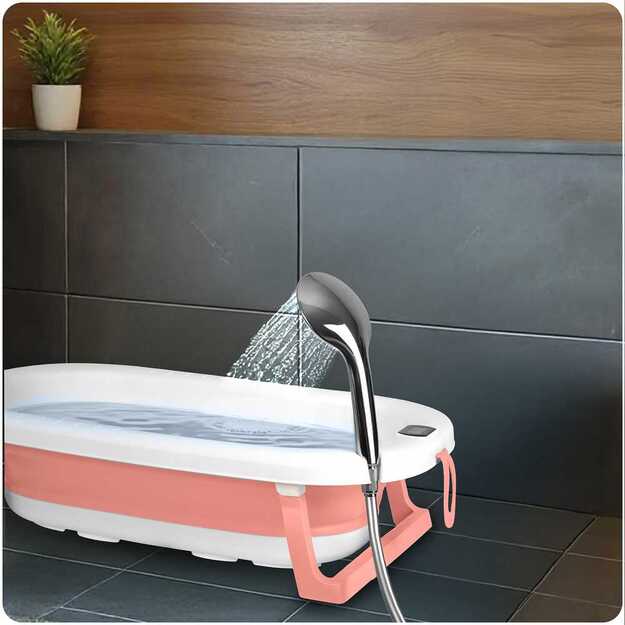 (NEVEIKIA TERMOMETRAS) Sulankstoma vonelė vaikams, kūdikiams su termometru ir įdėklu Ricokids RK-287 balta ir rožinė  9