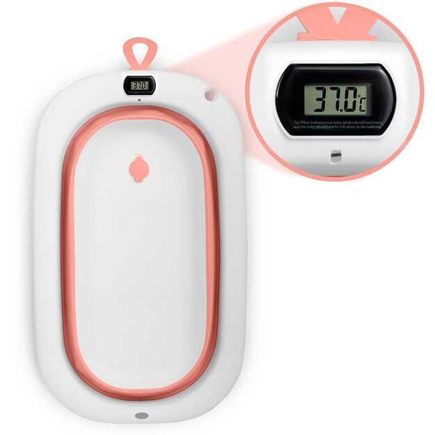 (NEVEIKIA TERMOMETRAS) Sulankstoma vonelė vaikams, kūdikiams su termometru ir įdėklu Ricokids RK-287 balta ir rožinė  12