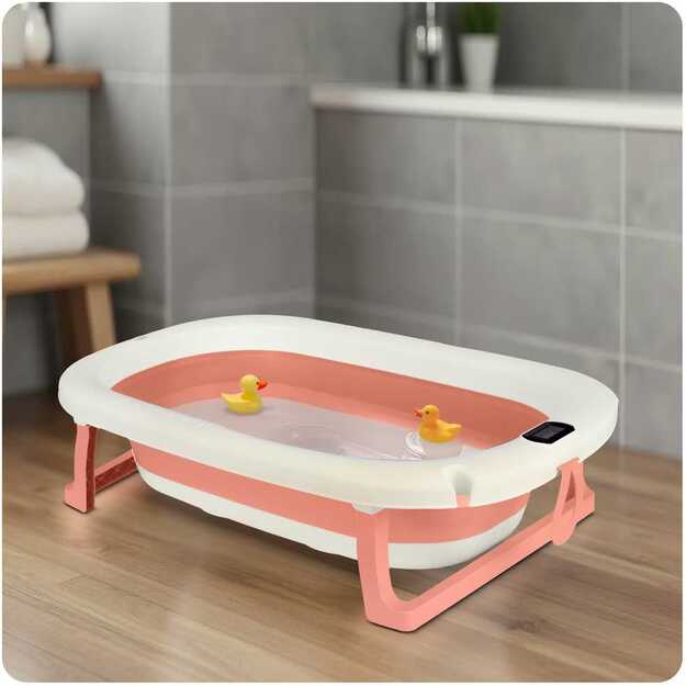 (NEVEIKIA TERMOMETRAS) Sulankstoma vonelė vaikams, kūdikiams su termometru ir įdėklu Ricokids RK-287 balta ir rožinė  10