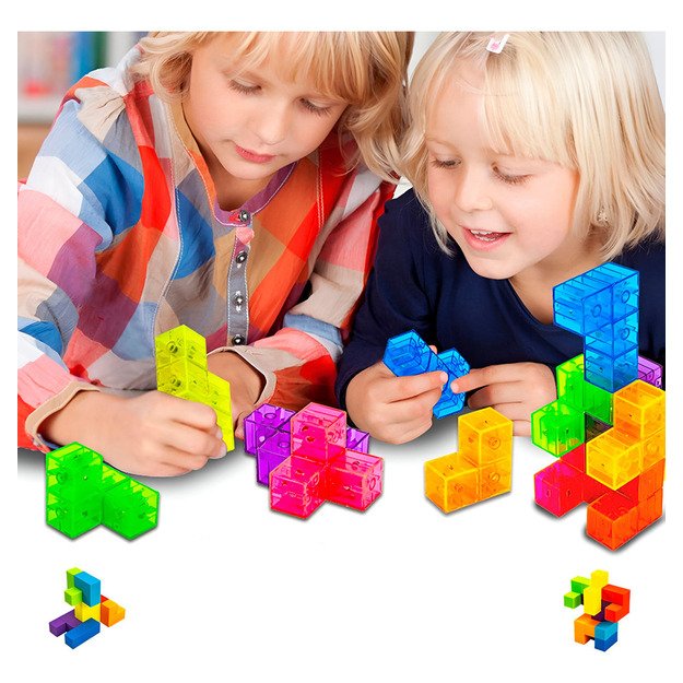 Edukacinis daugiaspalvis magnetinis 3D kaladėlių kubas su kortelėmis  2
