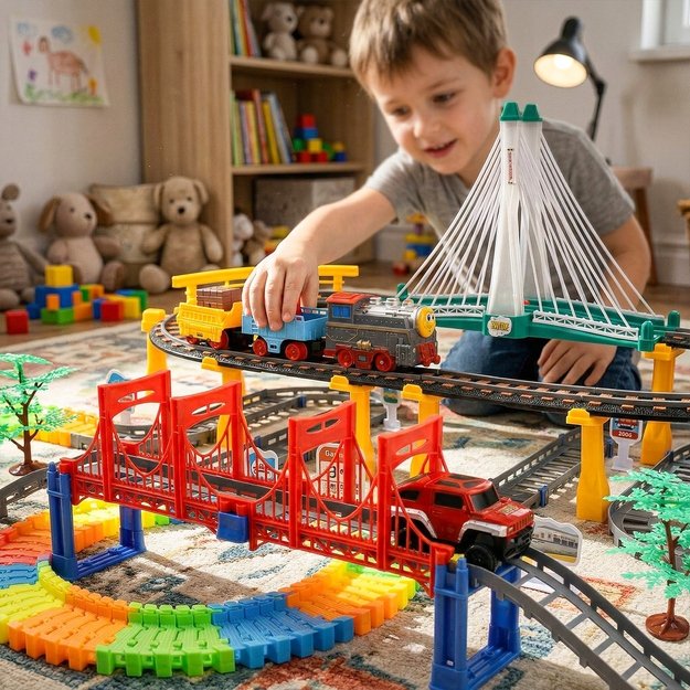 Žaislinė trasa elektrinis traukinys su tiltu, 212 vnt. 6