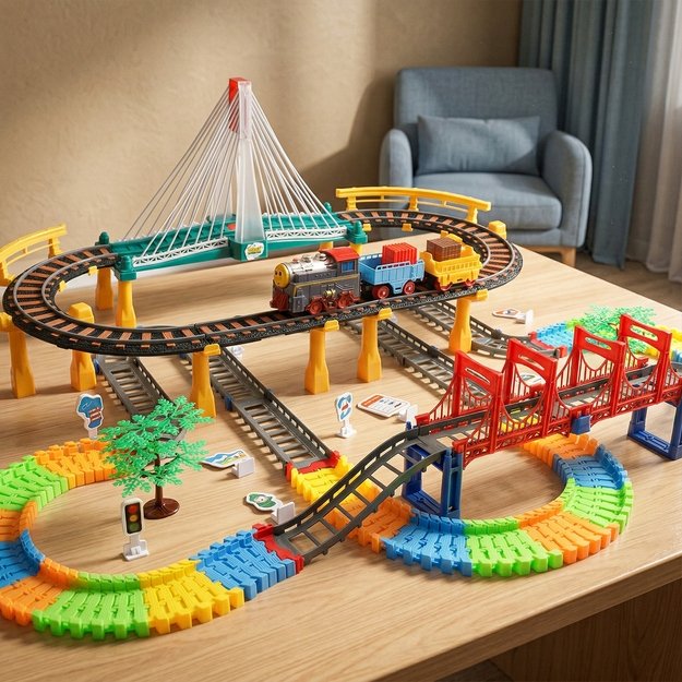 Žaislinė trasa elektrinis traukinys su tiltu, 212 vnt. 4