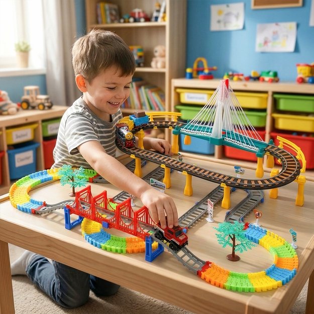 Žaislinė trasa elektrinis traukinys su tiltu, 212 vnt. 3