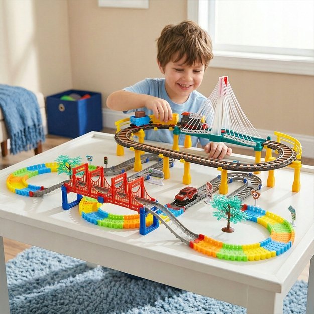 Žaislinė trasa elektrinis traukinys su tiltu, 212 vnt. 8