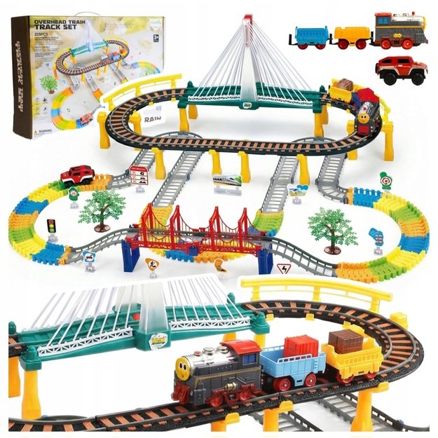 Žaislinė trasa elektrinis traukinys su tiltu, 212 vnt.