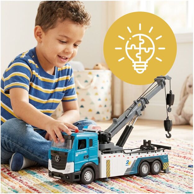 Žaislinis sunkvežimis vilkikas su kranu, metalinėmis atidaromomis durimis, šviesa ir garsu, 20 cm  2