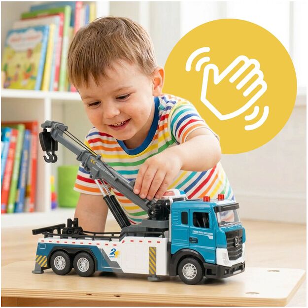 Žaislinis sunkvežimis vilkikas su kranu, metalinėmis atidaromomis durimis, šviesa ir garsu, 20 cm  4