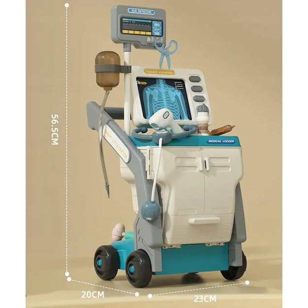 Žaislinis gydytojo rinkinys EKG vežimėlyje