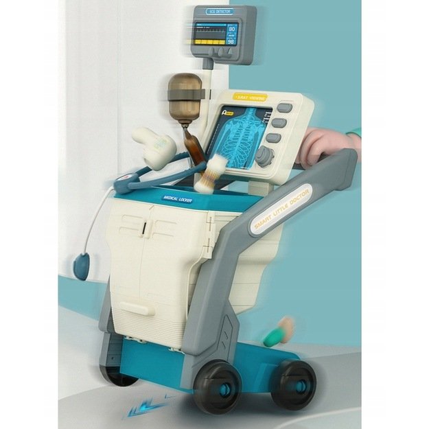 Žaislinis gydytojo rinkinys EKG vežimėlyje