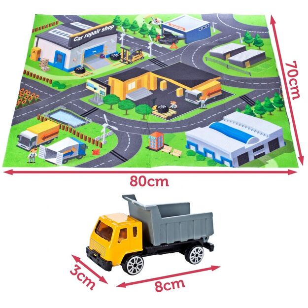 3D žaidimų kilimėlis su transporto priemonėmis ir kelio ženklais, 80x70 cm