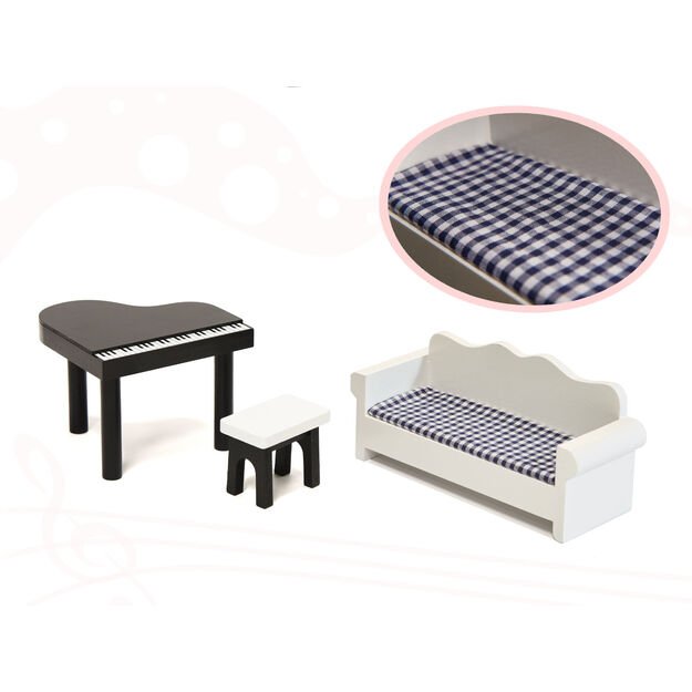 Ikonka Medinis lėlių namas 122 cm su LED apšvietimu ir baldais