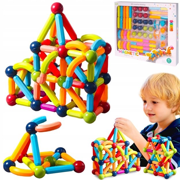 Magnetinis konstruktorius 3D, 80 detalių  