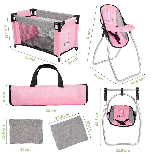 Lėlės kelioninė lovytė, gultukas ir maitinimo kėdutė 2
