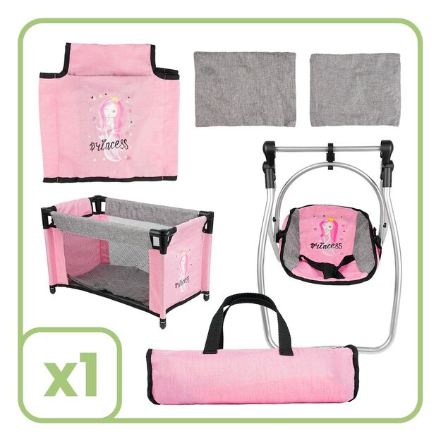 Lėlės kelioninė lovytė, gultukas ir maitinimo kėdutė 8