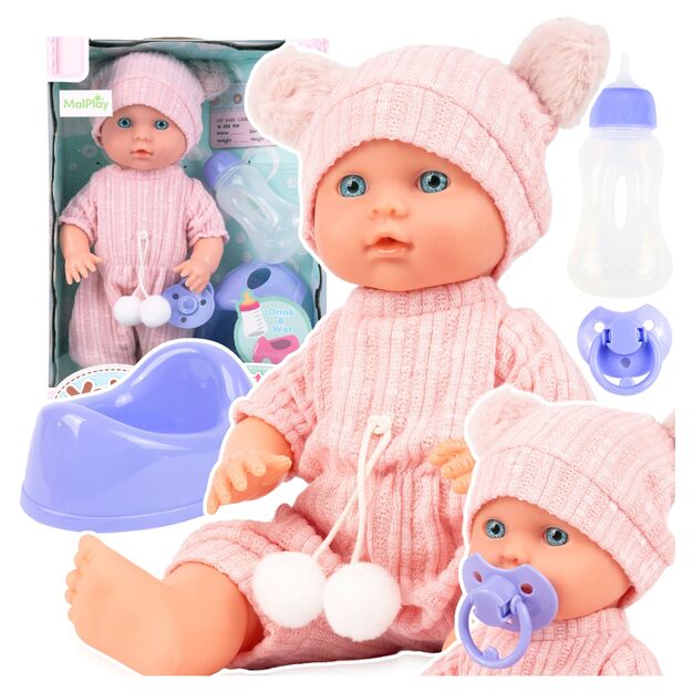 Lėlė kūdikis su priedais, geria ir šlapinasi, 30 cm