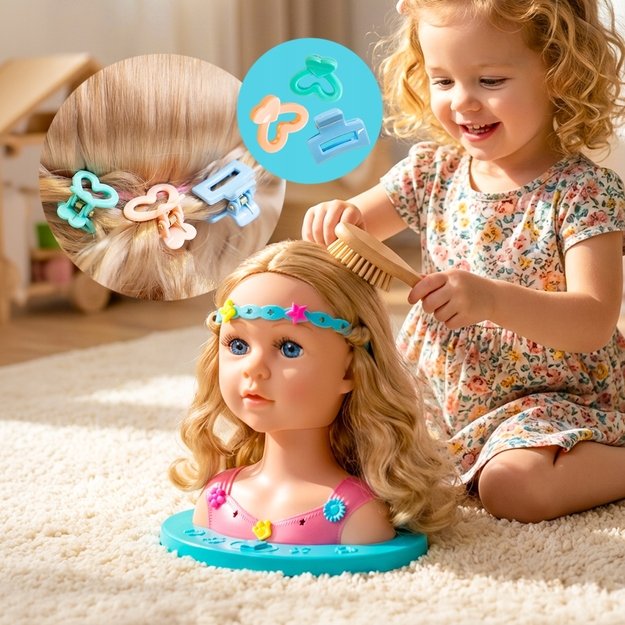 Lėlės galva šukavimui ir makiažui su aksesuarais, didelis rinkinys 5