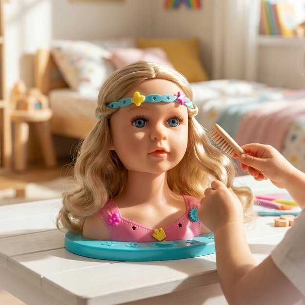 Lėlės galva šukavimui ir makiažui su aksesuarais, didelis rinkinys 6