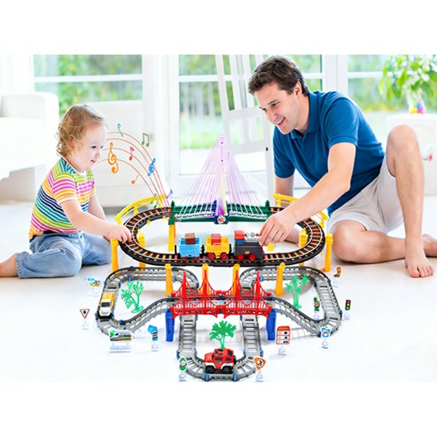 Urban Transport Track trasa su šviečiančiu tiltu– kūrybiškas žaislas vaikams (102 dalys) 9
