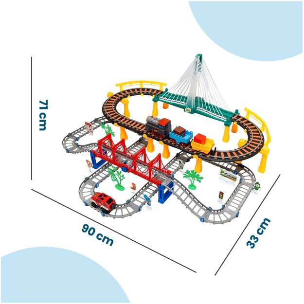 Urban Transport Track trasa su šviečiančiu tiltu– kūrybiškas žaislas vaikams (102 dalys) 1