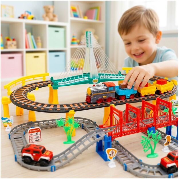 Urban Transport Track trasa su šviečiančiu tiltu– kūrybiškas žaislas vaikams (102 dalys) 2