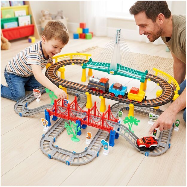 Urban Transport Track trasa su šviečiančiu tiltu– kūrybiškas žaislas vaikams (102 dalys) 5