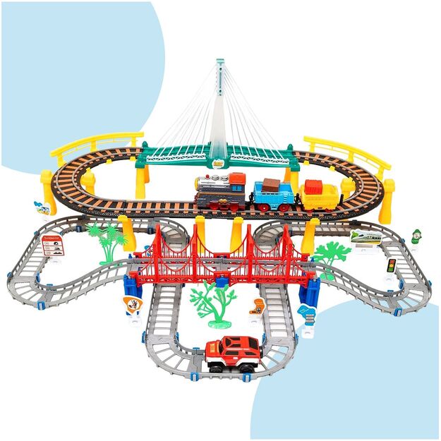 Urban Transport Track trasa su šviečiančiu tiltu– kūrybiškas žaislas vaikams (102 dalys) 9