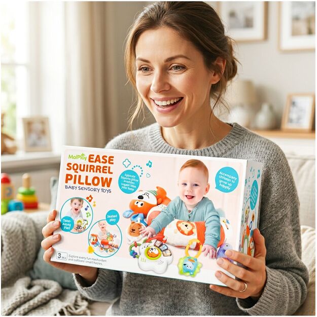 Sensorinė pagalvėlė kūdikiui su barškučiais Voverytė 9