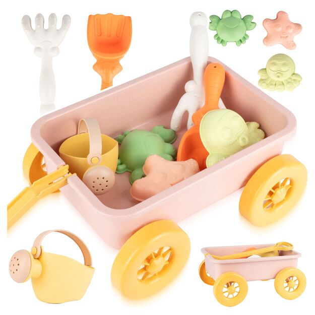 Vaikiškas karutis su smėlio formelėmis ir laistytuvu