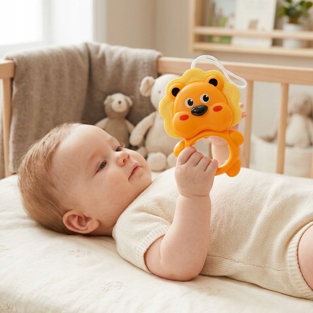 Muzikinė karuselė kūdikiams, 360° su barškučiais, kramtukais, 5 melodijomis, 0+ 2