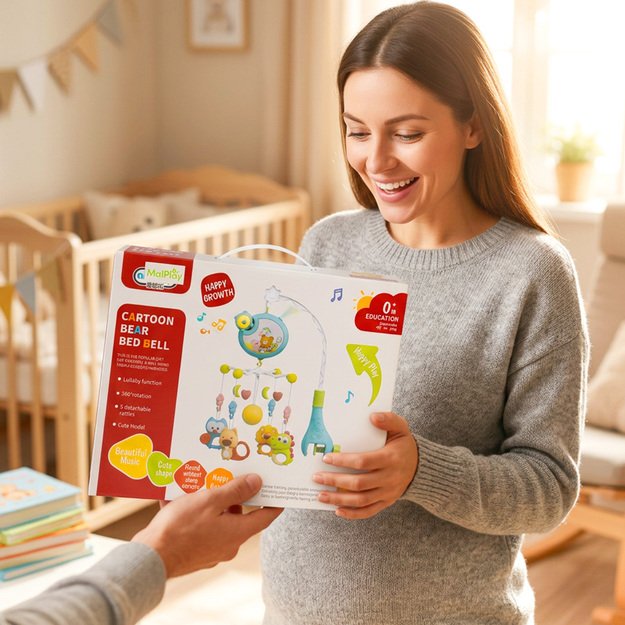 Muzikinė karuselė kūdikiams, 360° su barškučiais, kramtukais, 5 melodijomis, 0+ 9