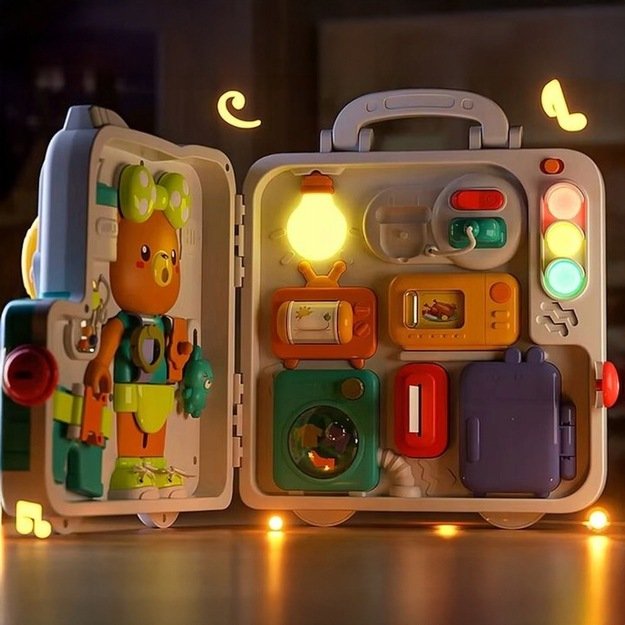 Montessori edukacinė veiklos lenta su interaktyvia sensorine panele dėkle (nuo 18 mėn.) Meškiukas 6