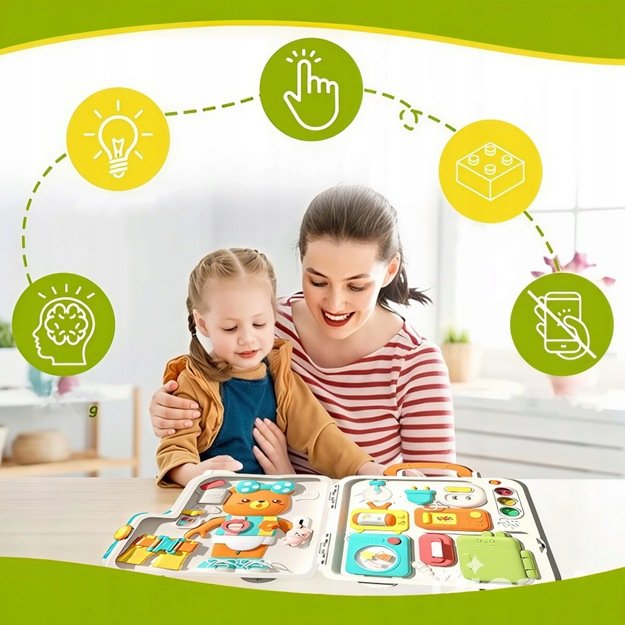 Montessori edukacinė veiklos lenta su interaktyvia sensorine panele dėkle (nuo 18 mėn.) Meškiukas 5