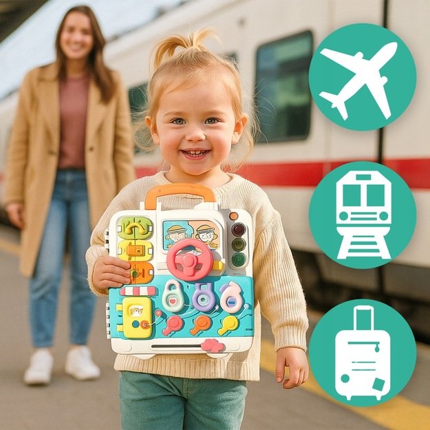 Montessori edukacinė veiklos lenta su interaktyvia sensorine panele dėkle (nuo 18 mėn.) Meškiukas 4