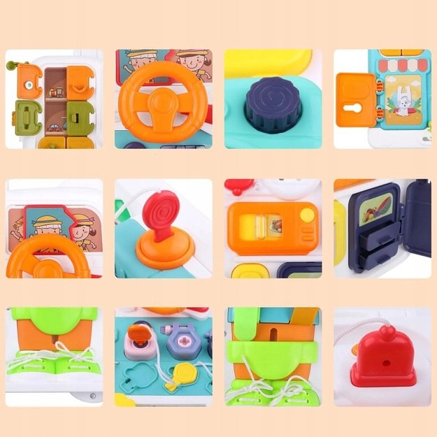 Montessori edukacinė veiklos lenta su interaktyvia sensorine panele dėkle (nuo 18 mėn.) Meškiukas 7