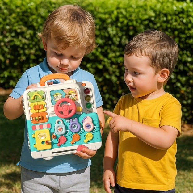 Montessori edukacinė veiklos lenta su interaktyvia sensorine panele dėkle (nuo 18 mėn.) Meškiukas 9