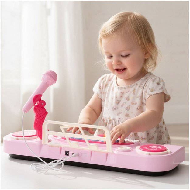 Vaikiškas pianinas su mikrofonu, 37 klavišai, rožinis, MP3
