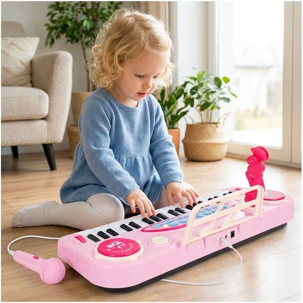 Vaikiškas pianinas su mikrofonu, 37 klavišai, rožinis, MP3
